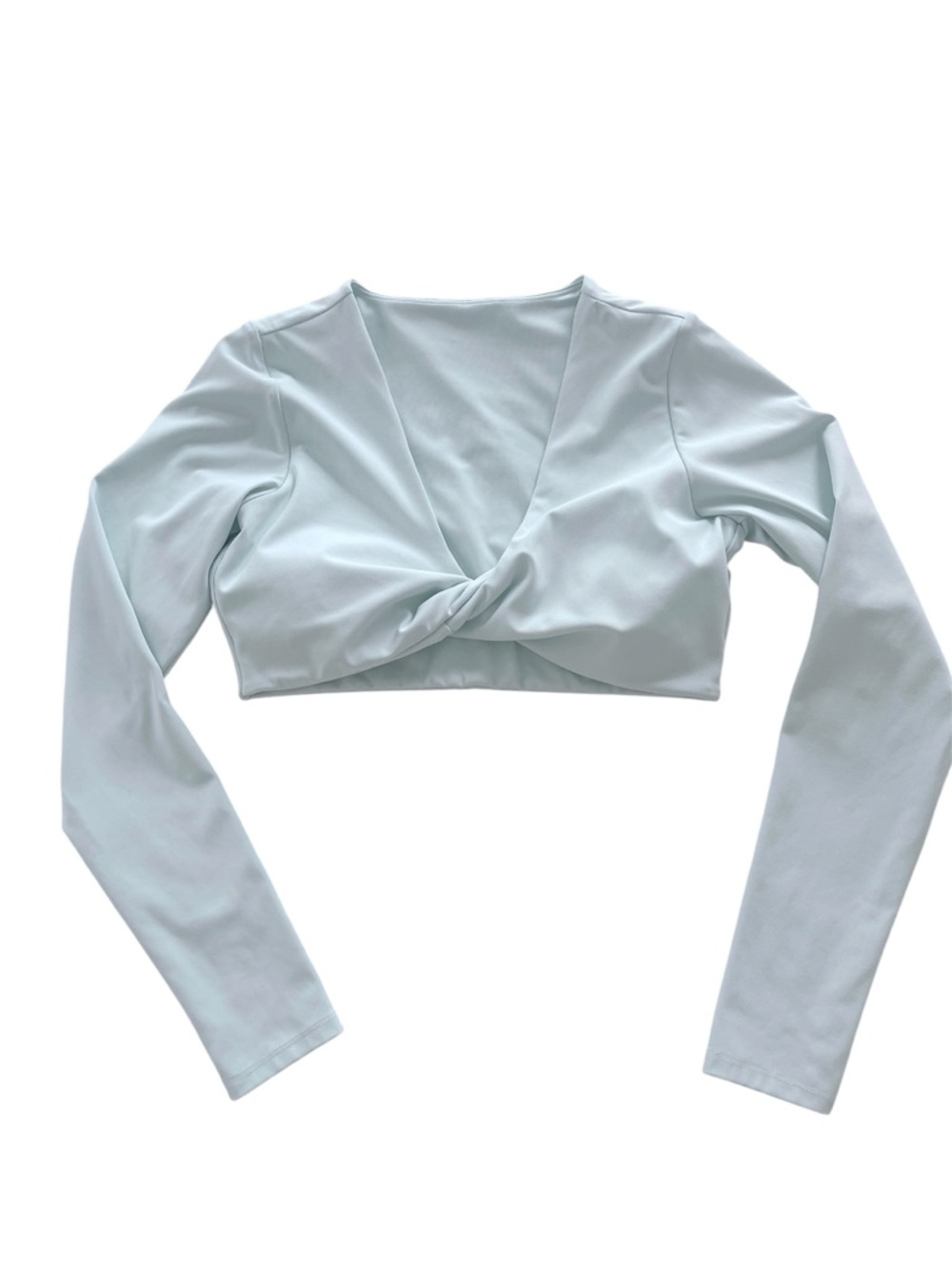 Fabletics Light Blue Mint Twist-Front Long Sleeve Athletic Active Crop Top
